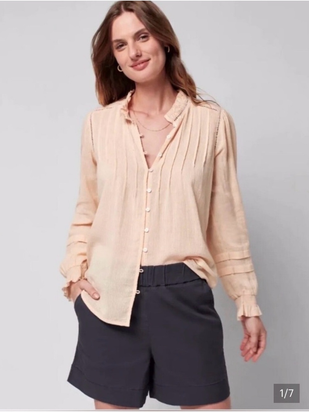 Faherty Willa Peach Pintuck Button-Down Blouse